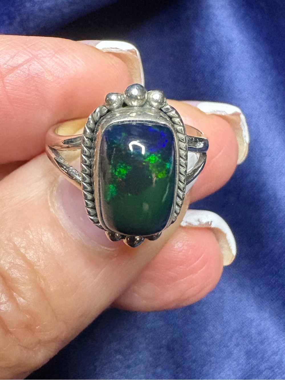 Ring Black Opal Multi-color Flash 925 Sterling Silver Vintage Inspired - Picture 9 of 13
